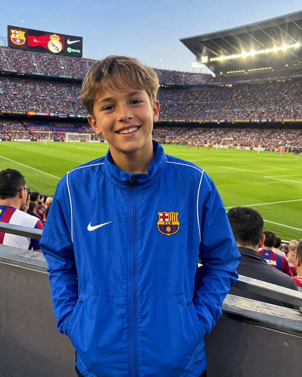 Nike FC Barcelona Boys L Blue Soccer Full Zip Windbreaker Jacket FCB
